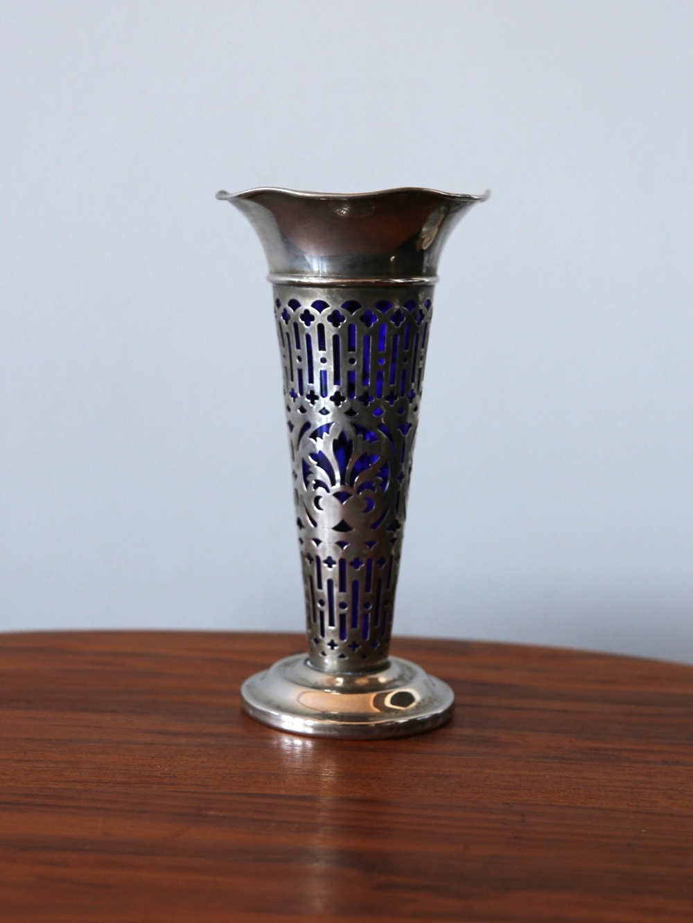 GODINGER Silver-Plated Pierced Bud Vase with Blue Liner
